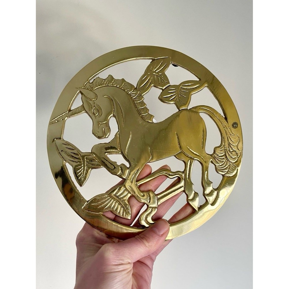 Vintage 1970s Brass Unicorn Trivet